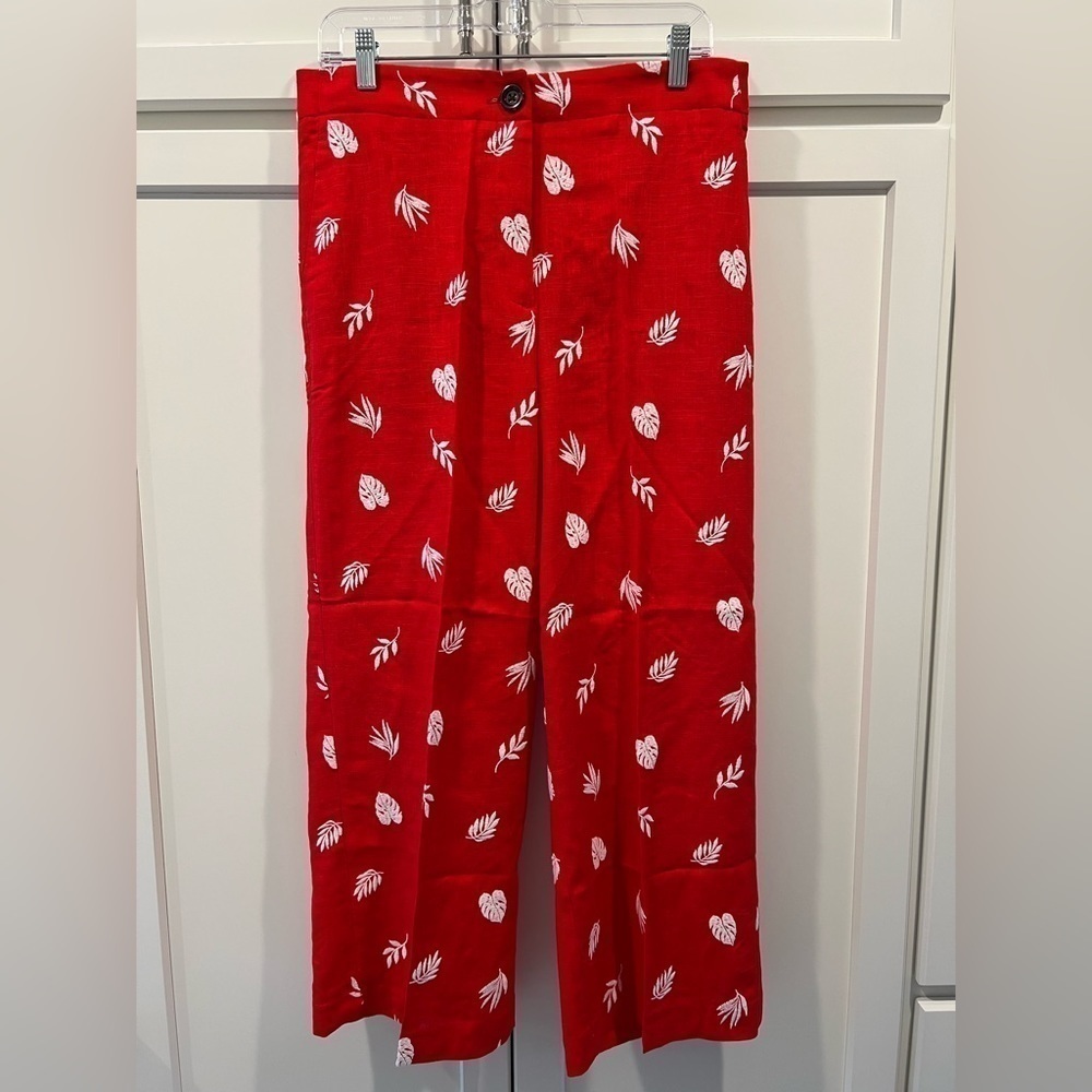 NWT. Ann Taylor Linen Blend Embroidered Wide Leg Crop Pant. - Picture 10 of 11